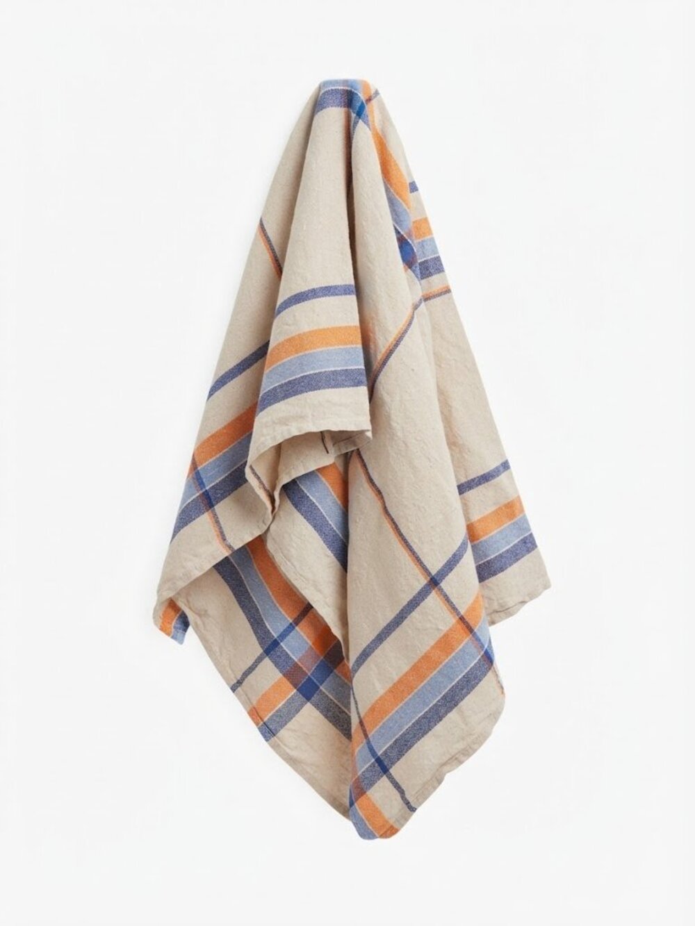 Vintage Linen Tablecloth with Blue and Orange Stripes